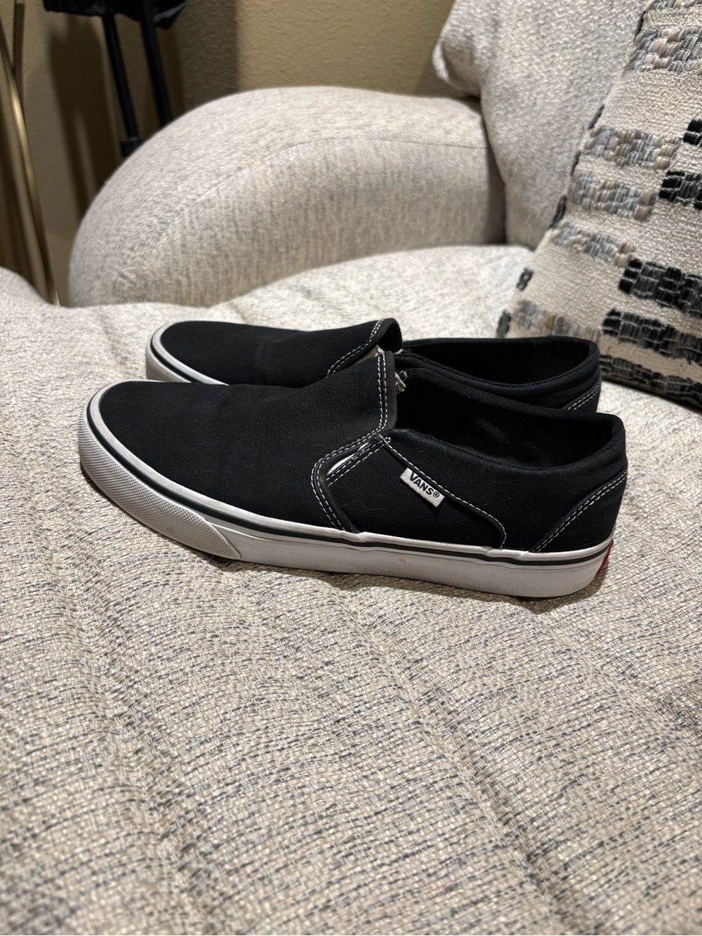 Vans Slip-On Canvas Sneakers - Black with White Sole